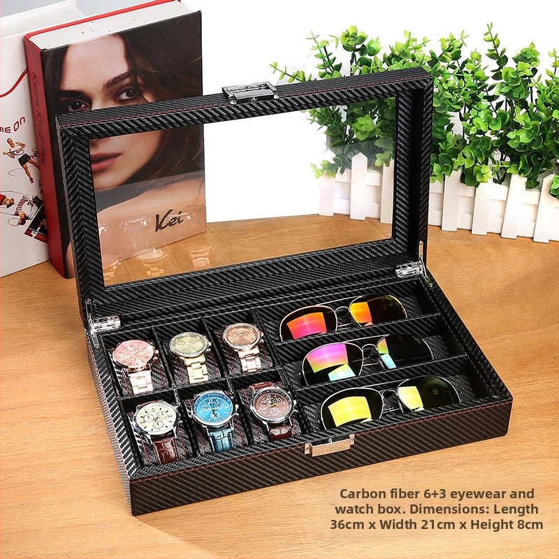 Κουτί για ρολόγια, γυαλιά και κοσμήματα με διαφανές καπάκι — ανθεκτικό στη σκόνη, κατασκευή από χαρτί, στυλ αγροτικό, οργάνωση κοσμημάτων