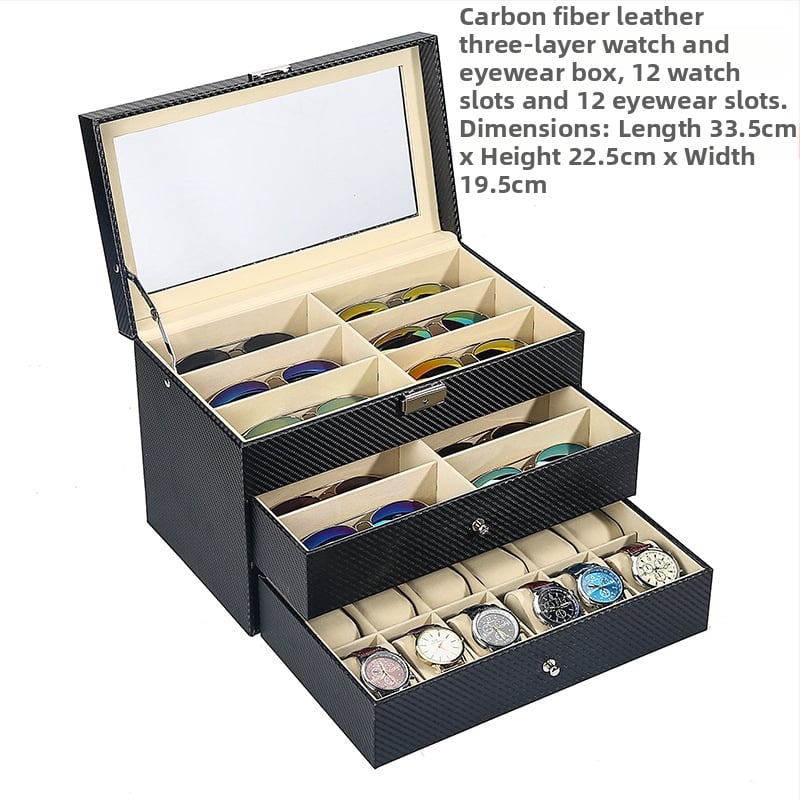 Κουτί για ρολόγια, γυαλιά και κοσμήματα με διαφανές καπάκι — ανθεκτικό στη σκόνη, κατασκευή από χαρτί, στυλ αγροτικό, οργάνωση κοσμημάτων