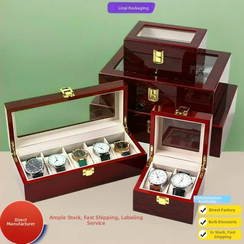 Κουτί για ρολόγια με ξύλινο περίβλημα και βελούδινο μαξιλαράκι, φινίρισμα πιάνου, μοντέλο L