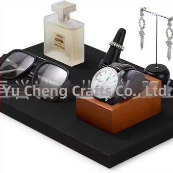 Ξύλινο μοντέρνο κουτί προβολής ρολογιών με μαξιλαράκι μικροϊνών — επιτραπέζιος οργανωτής αποθήκευσης για ζευγάρι ρολογιών