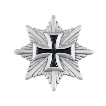 Μπρόουτζ με σταυρό και ασπίδα, οκταγωνική μεταλλική σήμανση, ηλεκτροπλατινωμένο κράμα