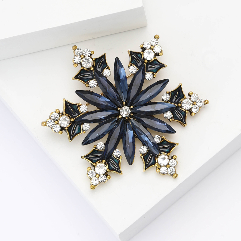 Broșă fulg de zăpadă din aliaj – cu diamant, pentru femei, serie Crăciun