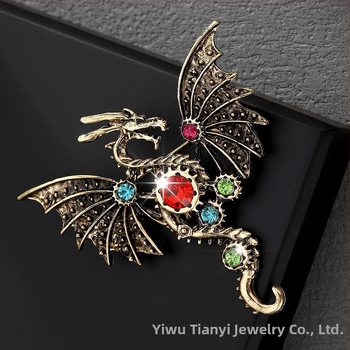 Καρφίτσα από κράμα, διακοσμημένη με διαμάντια, μοτίβο φτερωμένου δράκου σε καρτούν, unisex, αξεσουάρ μόδας