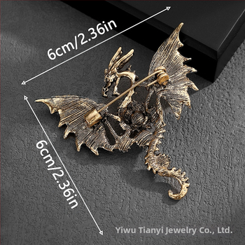 Καρφίτσα από κράμα, διακοσμημένη με διαμάντια, μοτίβο φτερωμένου δράκου σε καρτούν, unisex, αξεσουάρ μόδας