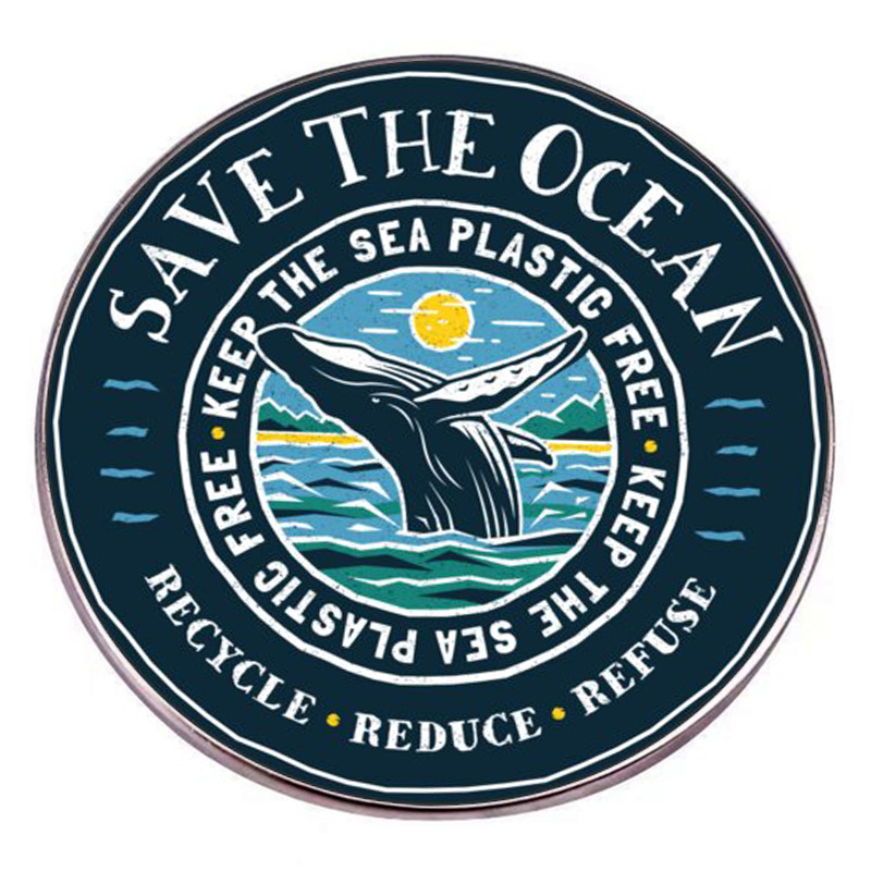 Broșă din aliaj metalic cu strat epoxidic, balena albastră în stil desen animat, motiv protecția mediului marin