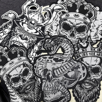 Κεντημένη πολυεστερική ραφή με αυτοκόλλητο πίσω για παλτά και τσάντες — μοτίβα κρανίο, μαϊμού και φίδι