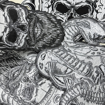 Κεντημένη πολυεστερική ραφή με αυτοκόλλητο πίσω για παλτά και τσάντες — μοτίβα κρανίο, μαϊμού και φίδι