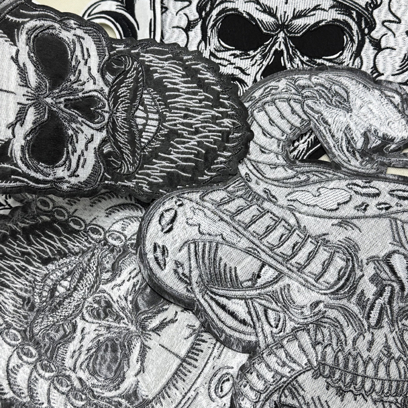 Κεντημένη πολυεστερική ραφή με αυτοκόλλητο πίσω για παλτά και τσάντες — μοτίβα κρανίο, μαϊμού και φίδι