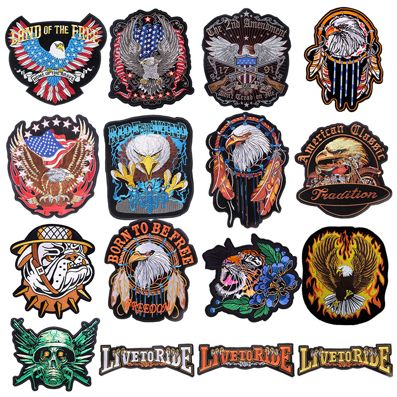 Κεντημένη υφασμάτινη ράβωση για σιδερώσιμο με μοτίβα αετού, τίγρης και γραμμάτων (πολυεστέρας)