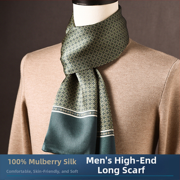 Ανδρικό φουλάρι από μεταξί Mulberry, μακρύ, με απλή ύφανση, μοντέρνο καθημερινό στυλ, Άνοιξη 2025