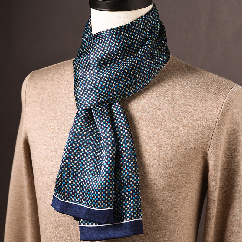 Ανδρικό φουλάρι από μεταξί Mulberry, μακρύ, με απλή ύφανση, μοντέρνο καθημερινό στυλ, Άνοιξη 2025