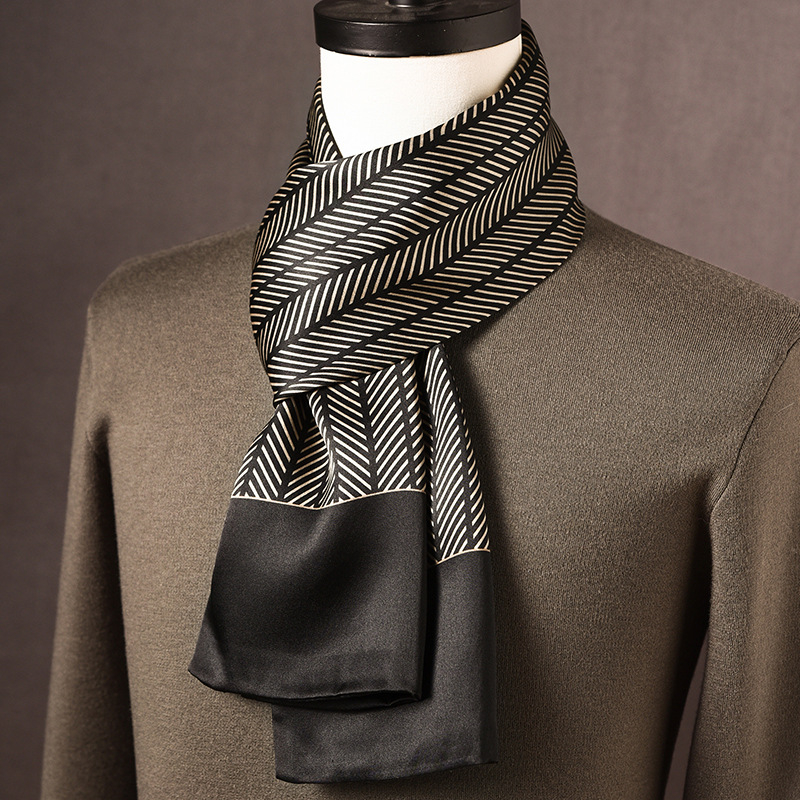 Ανδρικό φουλάρι από μεταξί Mulberry, μακρύ, με απλή ύφανση, μοντέρνο καθημερινό στυλ, Άνοιξη 2025