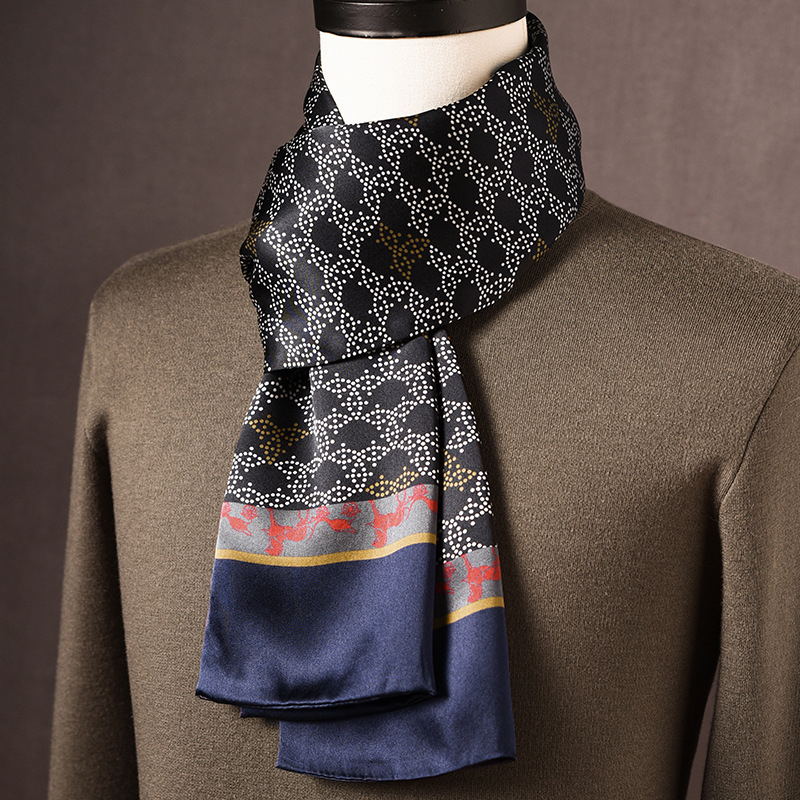 Ανδρικό φουλάρι από μεταξί Mulberry, μακρύ, με απλή ύφανση, μοντέρνο καθημερινό στυλ, Άνοιξη 2025