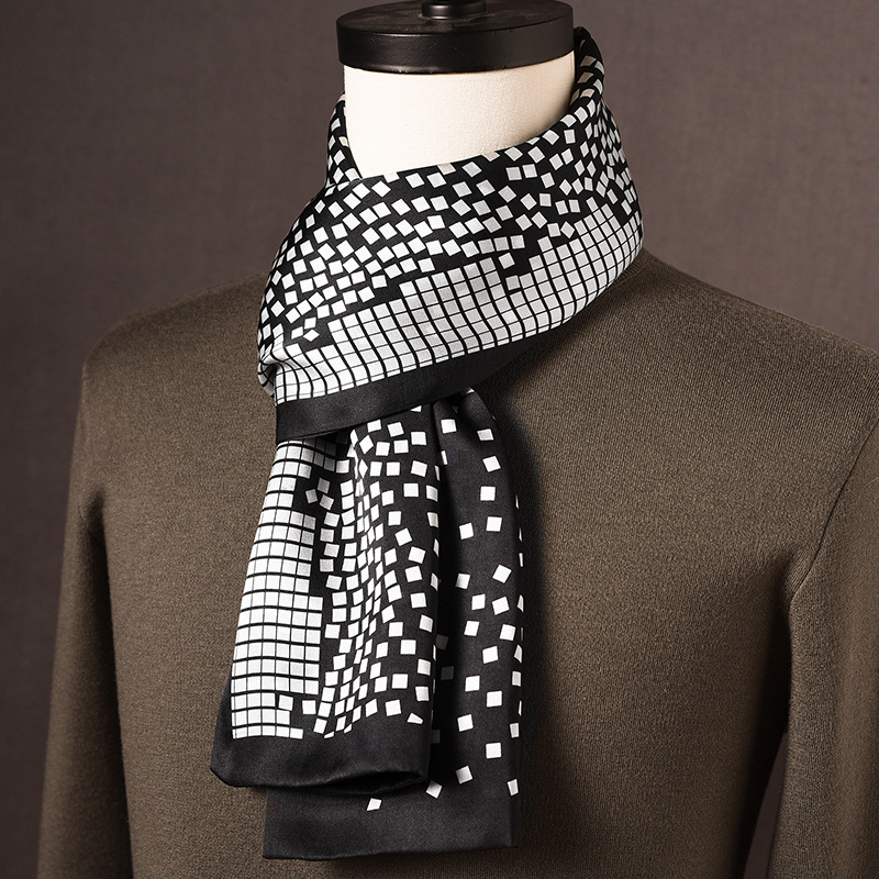 Ανδρικό φουλάρι από μεταξί Mulberry, μακρύ, με απλή ύφανση, μοντέρνο καθημερινό στυλ, Άνοιξη 2025