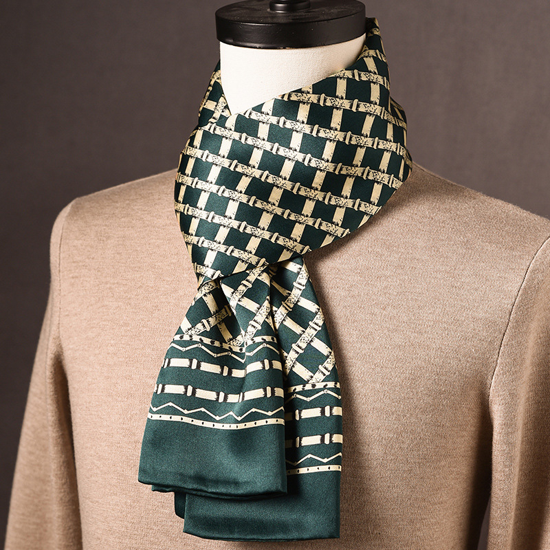 Ανδρικό φουλάρι από μεταξί Mulberry, μακρύ, με απλή ύφανση, μοντέρνο καθημερινό στυλ, Άνοιξη 2025