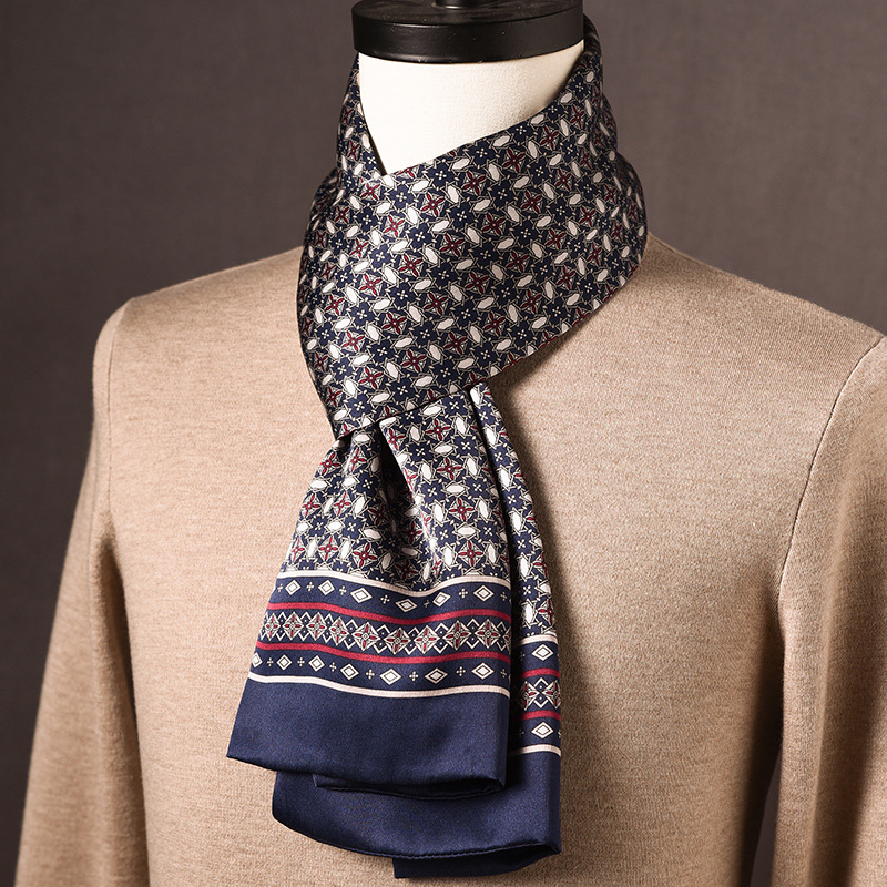 Ανδρικό φουλάρι από μεταξί Mulberry, μακρύ, με απλή ύφανση, μοντέρνο καθημερινό στυλ, Άνοιξη 2025