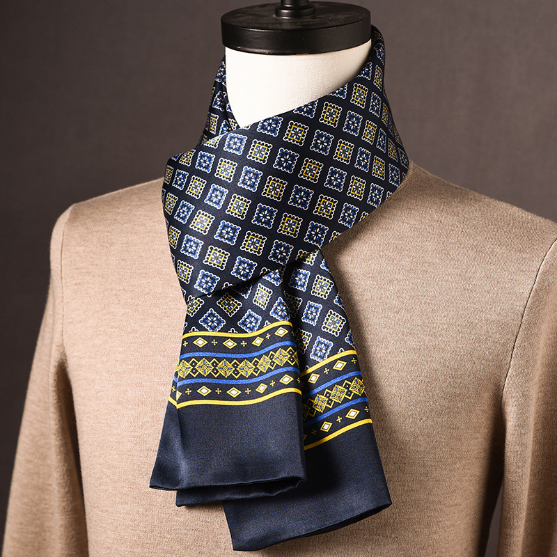 Ανδρικό φουλάρι από μεταξί Mulberry, μακρύ, με απλή ύφανση, μοντέρνο καθημερινό στυλ, Άνοιξη 2025