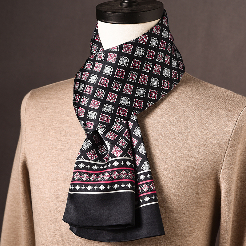 Ανδρικό φουλάρι από μεταξί Mulberry, μακρύ, με απλή ύφανση, μοντέρνο καθημερινό στυλ, Άνοιξη 2025