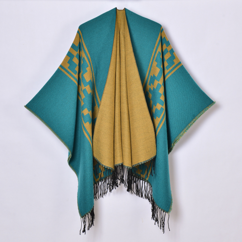 Unisex šal s resicama, jacquard tkanje, umjetni kašmir, geometrijski uzorak, topao