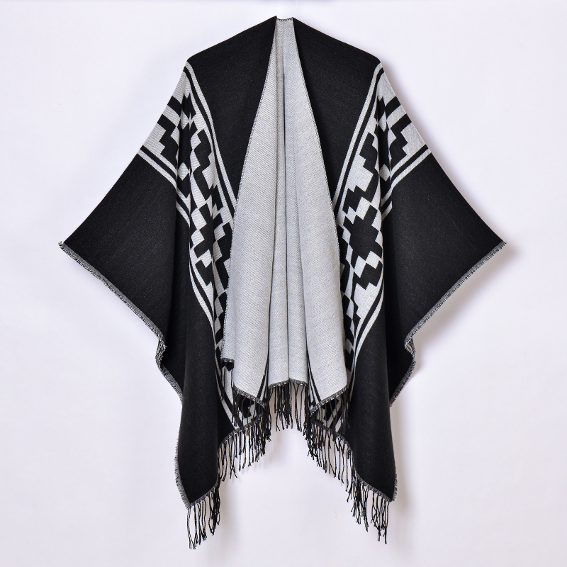 Unisex šal s resicama, jacquard tkanje, umjetni kašmir, geometrijski uzorak, topao