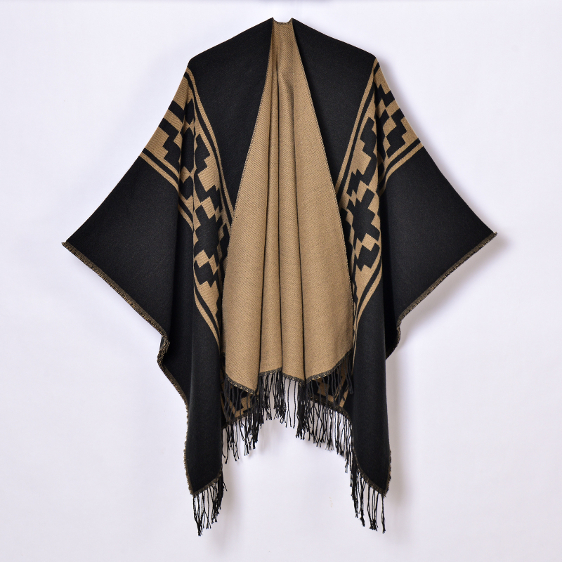 Unisex šal s resicama, jacquard tkanje, umjetni kašmir, geometrijski uzorak, topao