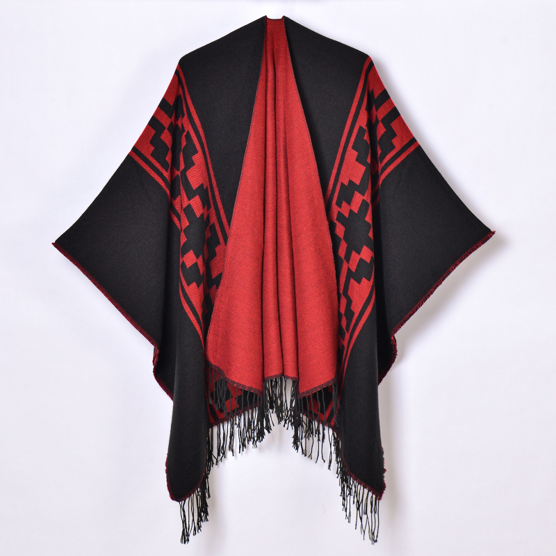 Unisex šal s resicama, jacquard tkanje, umjetni kašmir, geometrijski uzorak, topao