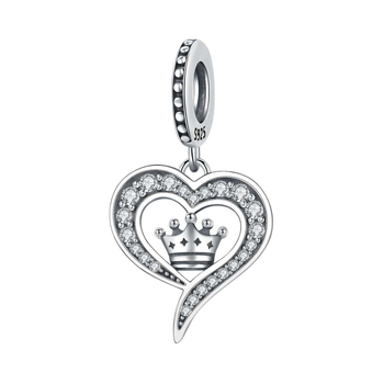 DIY Αξεσουάρ Κοσμημάτων – Χάντρες από Ασήμι 925 με φυλακτό καρδιά-κορώνα-φτερό (Υλικό: 925 ασήμι; Τεχνολογία επεξεργασίας: σταγόνες λαδιού; Στυλ: αρχικό σχέδιο; Προέλευση: Shenzhen)