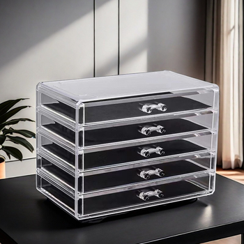 Κουτί αποθήκευσης καλλυντικών, πενταεπίπεδη επιτραπέζιος οργανωτής, κατασκευή από πολυστυρένιο, χωρητικότητα 2L
