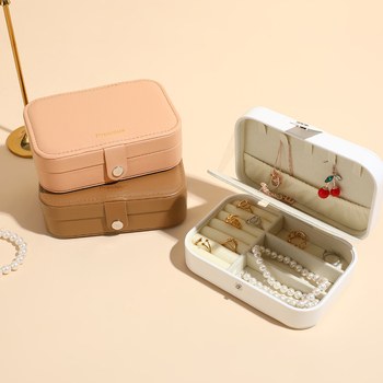Ρετρό PU μικρό φορητό κουτί κοσμημάτων — διώροφο κουτί κοσμημάτων, PU δέρμα, εσωτερική συσκευασία, μάρκα Dingsheng