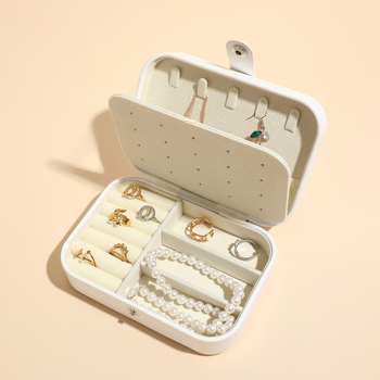 Ρετρό PU μικρό φορητό κουτί κοσμημάτων — διώροφο κουτί κοσμημάτων, PU δέρμα, εσωτερική συσκευασία, μάρκα Dingsheng