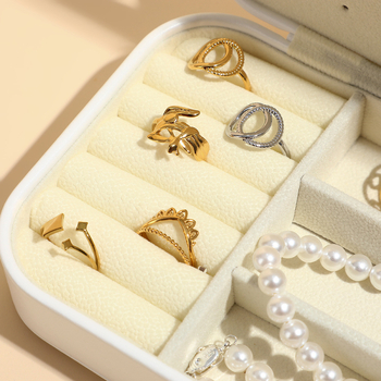 Ρετρό PU μικρό φορητό κουτί κοσμημάτων — διώροφο κουτί κοσμημάτων, PU δέρμα, εσωτερική συσκευασία, μάρκα Dingsheng