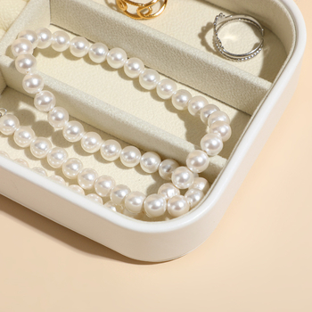 Ρετρό PU μικρό φορητό κουτί κοσμημάτων — διώροφο κουτί κοσμημάτων, PU δέρμα, εσωτερική συσκευασία, μάρκα Dingsheng