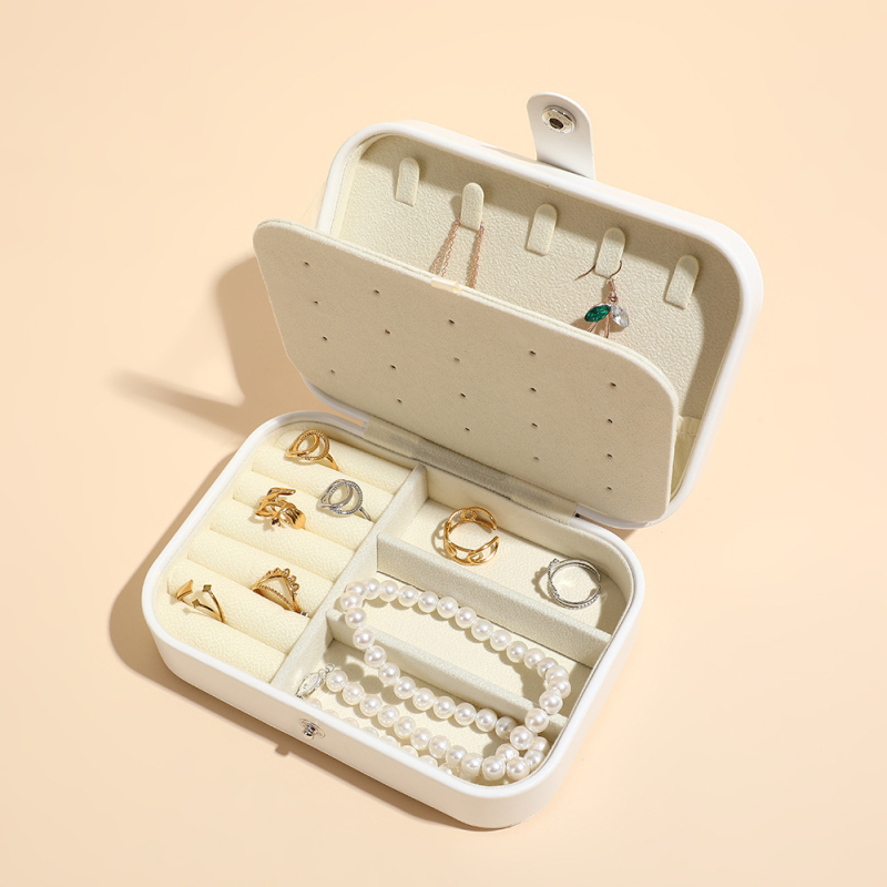 Ρετρό PU μικρό φορητό κουτί κοσμημάτων — διώροφο κουτί κοσμημάτων, PU δέρμα, εσωτερική συσκευασία, μάρκα Dingsheng