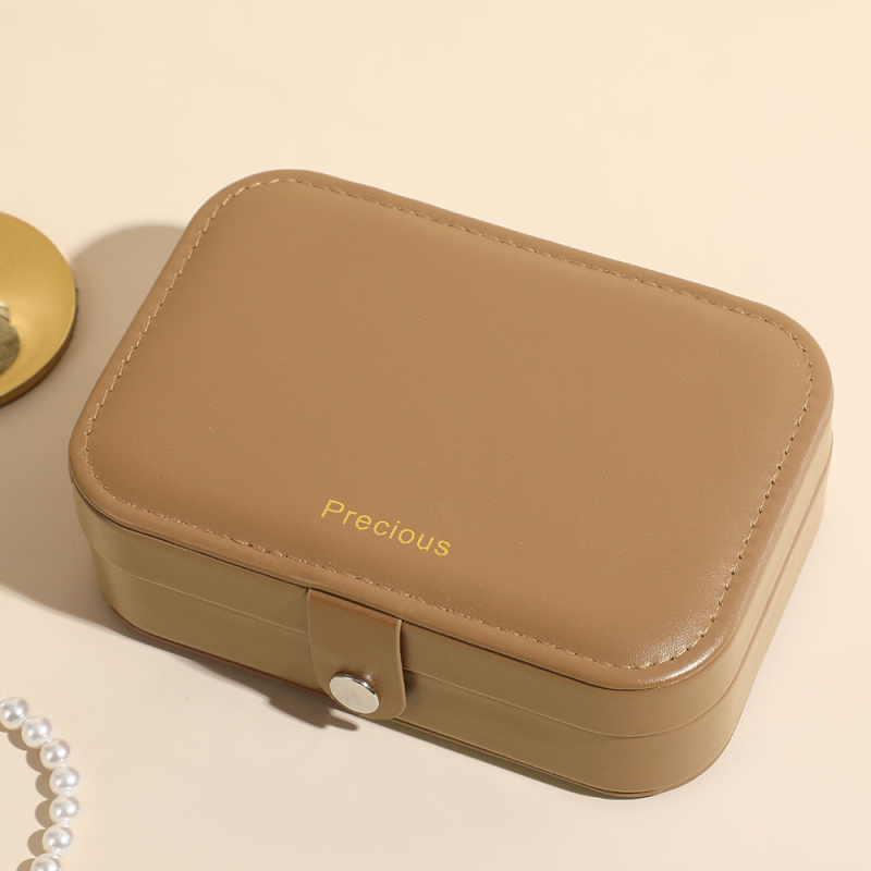 Ρετρό PU μικρό φορητό κουτί κοσμημάτων — διώροφο κουτί κοσμημάτων, PU δέρμα, εσωτερική συσκευασία, μάρκα Dingsheng