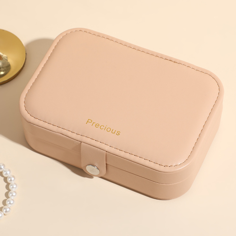 Ρετρό PU μικρό φορητό κουτί κοσμημάτων — διώροφο κουτί κοσμημάτων, PU δέρμα, εσωτερική συσκευασία, μάρκα Dingsheng