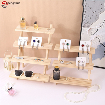 Ξύλινη βάση προβολής σκουλαρικιών με θήκη καρτών, στυλ σκαλοπάτι, τρία ή τέσσερα επίπεδα, υψηλής ποιότητας