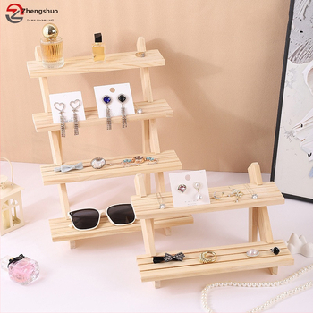 Ξύλινη βάση προβολής σκουλαρικιών με θήκη καρτών, στυλ σκαλοπάτι, τρία ή τέσσερα επίπεδα, υψηλής ποιότητας