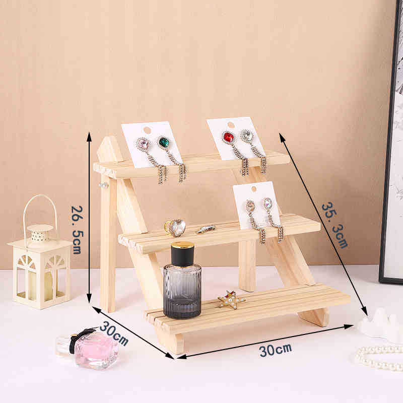 Stand din lemn masiv pentru afișarea cerceilor, suport pentru carduri, stil scară, trei sau patru niveluri, de înaltă calitate