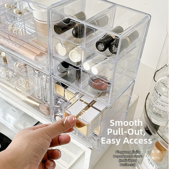 Σταντ κοσμημάτων, διαφανές ακρυλικό, προστασία από σκόνη, πολλαπλών επιπέδων με συρτάρι, επιτραπέζιος οργανωτής αποθήκευσης, χωρητικότητα 18 λίτρα