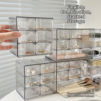 Σταντ κοσμημάτων, διαφανές ακρυλικό, προστασία από σκόνη, πολλαπλών επιπέδων με συρτάρι, επιτραπέζιος οργανωτής αποθήκευσης, χωρητικότητα 18 λίτρα