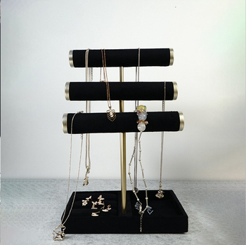 Stalak za nakit, troredni, drveni okvir prekriven tkaninom, baršunasti vanjski pokrov, spojna konstrukcija, luksuzan stil