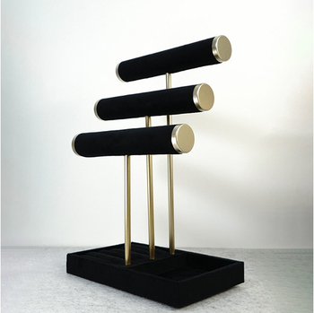 Στήριγμα κοσμημάτων, τριών επιπέδων, ξύλινη επένδυση με ύφασμα, βελούδινο εξωτερικό, κατασκευή με αρθρωτές συνδέσεις, πολυτελές στυλ