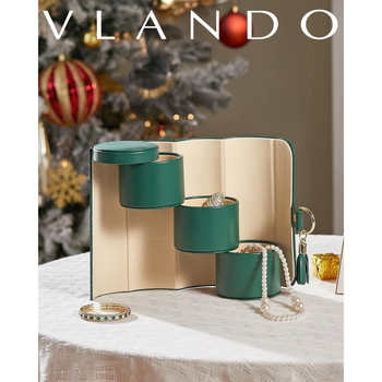 Δερμάτινο κυλινδρικό κουτί κοσμημάτων, τριών επιπέδων αποθήκευση, φορητό ταξιδιωτικό κουτί κοσμημάτων, διπλού στρώματος δέρμα