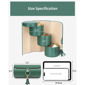 Δερμάτινο κυλινδρικό κουτί κοσμημάτων, τριών επιπέδων αποθήκευση, φορητό ταξιδιωτικό κουτί κοσμημάτων, διπλού στρώματος δέρμα