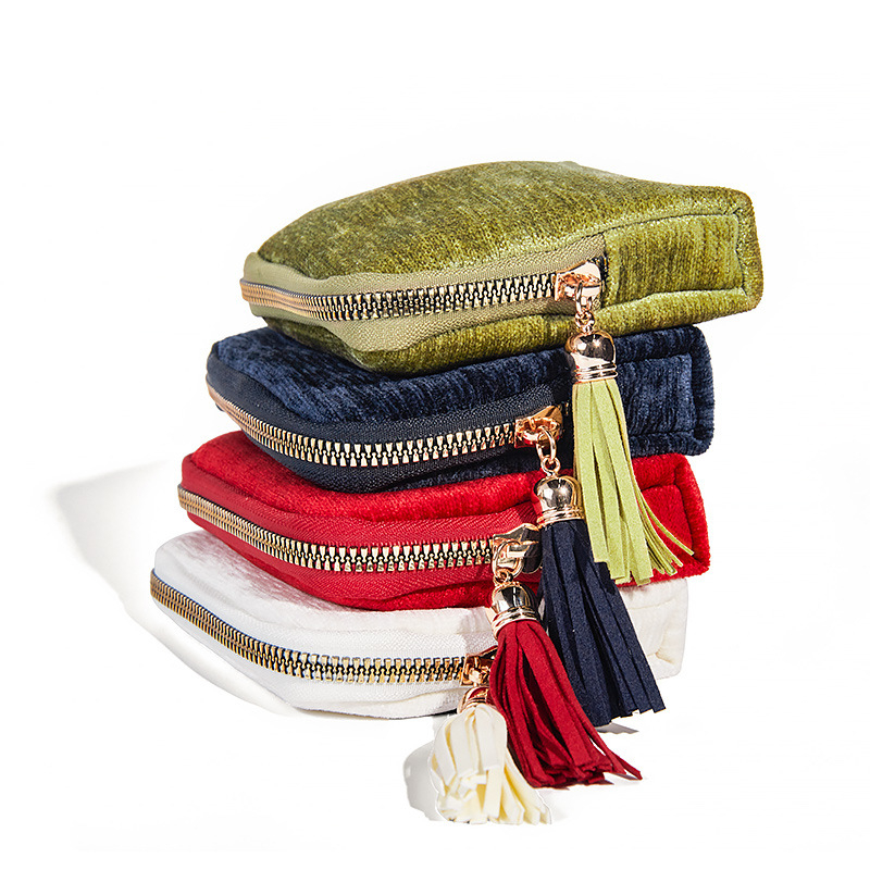 Θήκη αποθήκευσης κοσμημάτων με φούντα και φερμουάρ, Μεγάλη χωρητικότητα, βελούδινο διπλό στρώμα