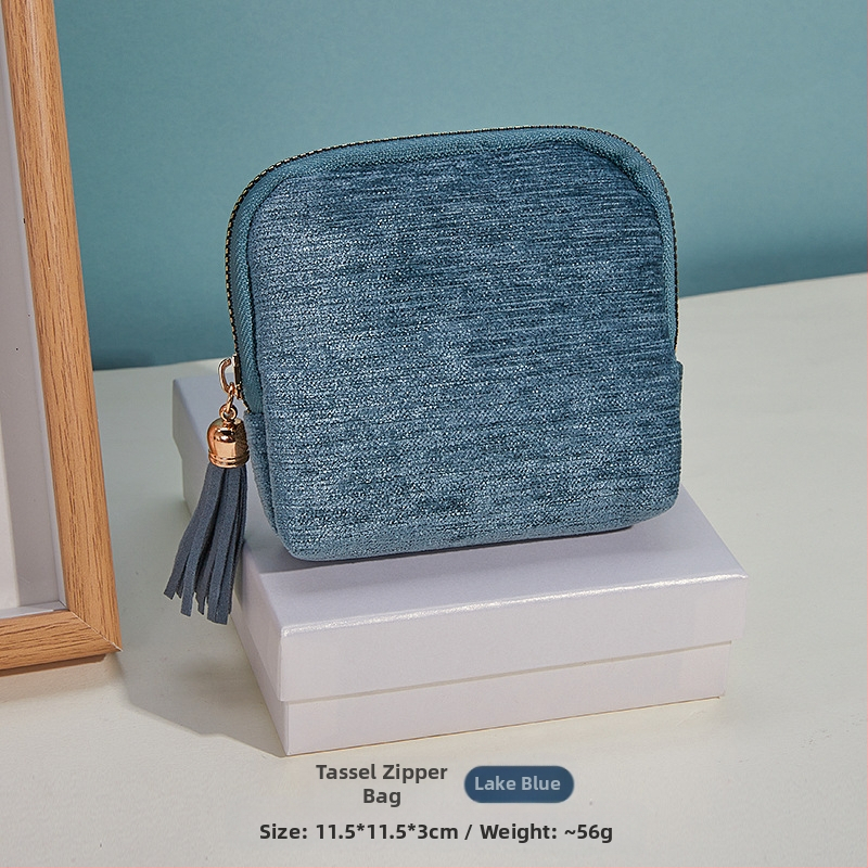 Θήκη αποθήκευσης κοσμημάτων με φούντα και φερμουάρ, Μεγάλη χωρητικότητα, βελούδινο διπλό στρώμα