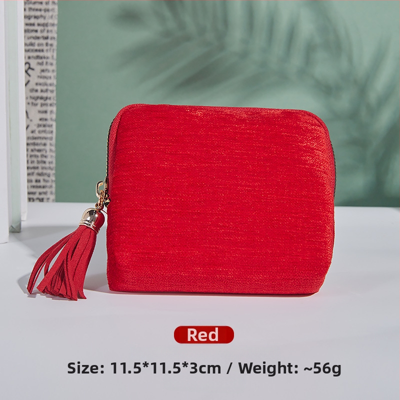 Θήκη αποθήκευσης κοσμημάτων με φούντα και φερμουάρ, Μεγάλη χωρητικότητα, βελούδινο διπλό στρώμα