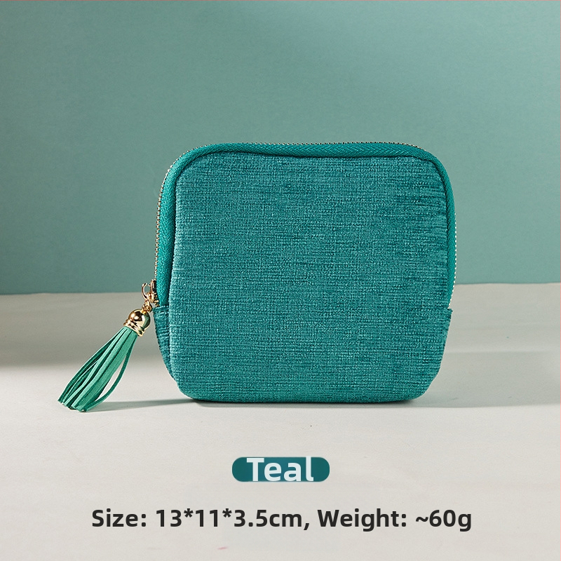 Θήκη αποθήκευσης κοσμημάτων με φούντα και φερμουάρ, Μεγάλη χωρητικότητα, βελούδινο διπλό στρώμα