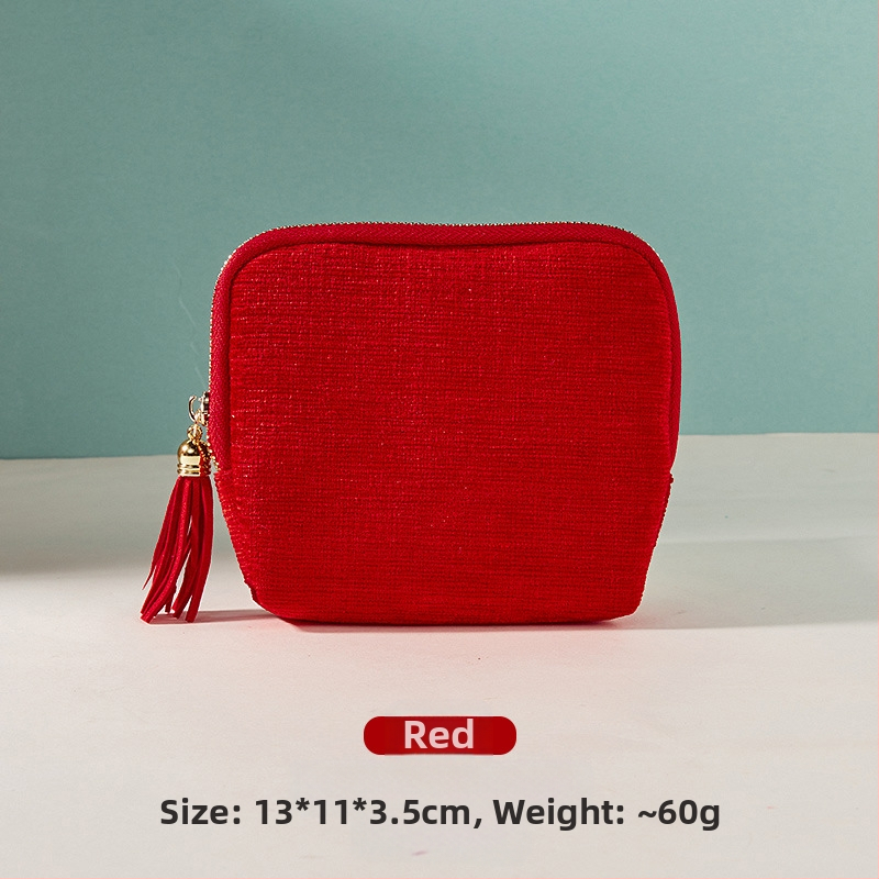 Θήκη αποθήκευσης κοσμημάτων με φούντα και φερμουάρ, Μεγάλη χωρητικότητα, βελούδινο διπλό στρώμα