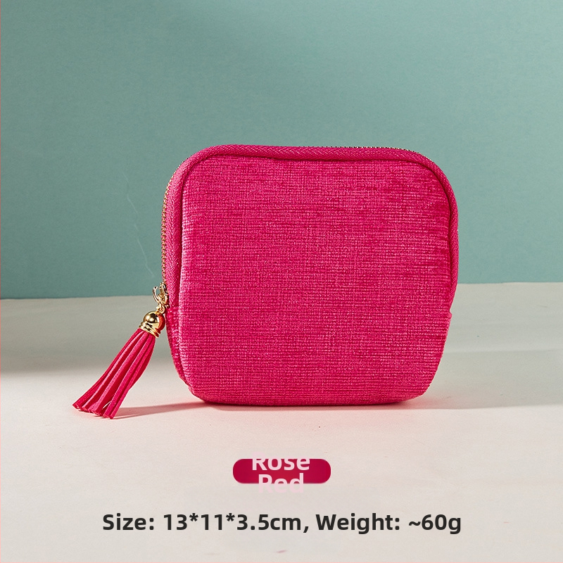 Θήκη αποθήκευσης κοσμημάτων με φούντα και φερμουάρ, Μεγάλη χωρητικότητα, βελούδινο διπλό στρώμα